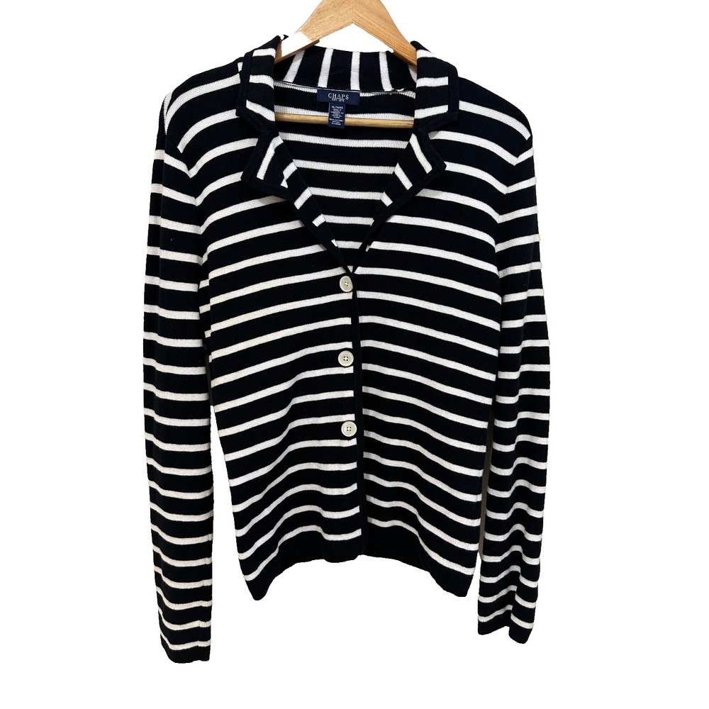 Chaps Womans Nautical Button Up Cardigan‎ Old Money Preppy Teacher Size XL